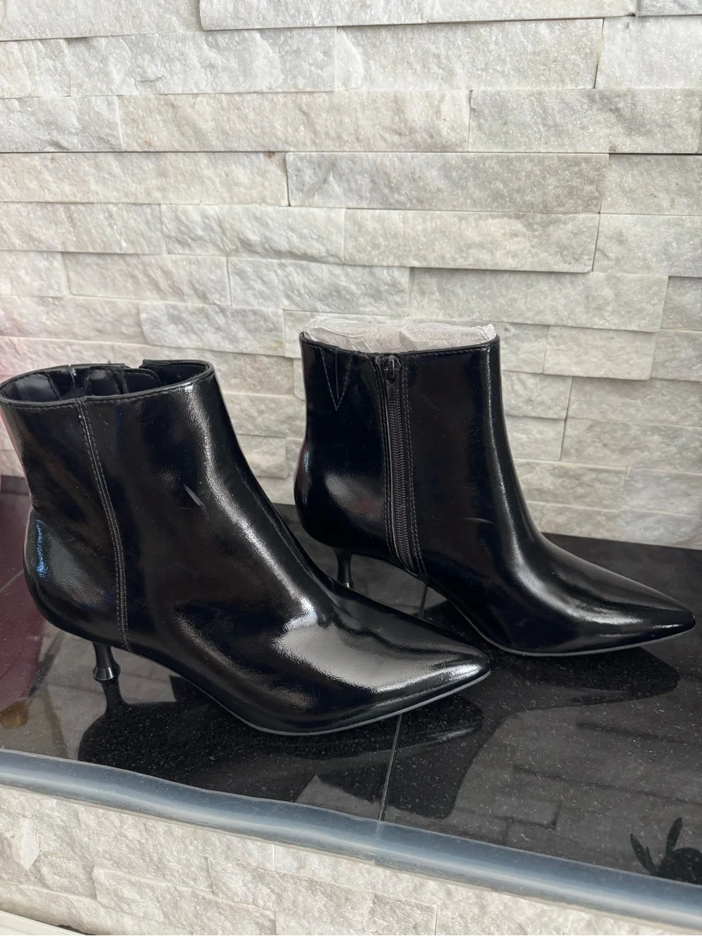 Rachel Zoe Black Patent Ankle Booties with Kitten Heel